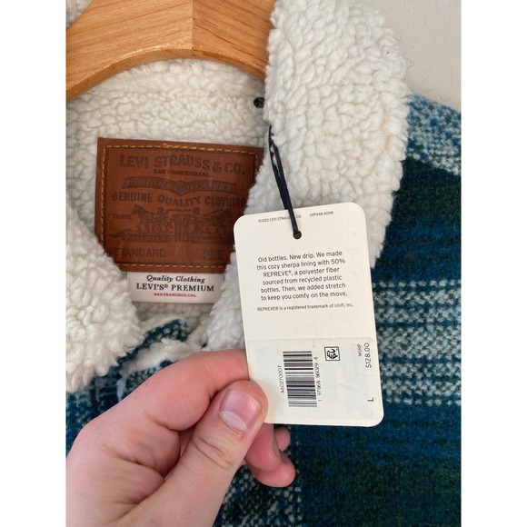 Levi's Trucker Jacket Sherpa Collar Plaid Size L - Picture 4 of 7